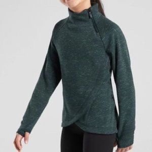 Athleta Girl Asymmetrical  Zip Crazy Cozy Wrap 2.0 Sweatshirt Green size 12